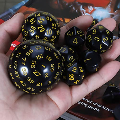 CiaraQ DND Polyhedral Dice Set (15pcs) D4-D100 Game Dice with Dice Bag | Acrylic Role Playing Dice for Dungeons and Dragons MTG Table Games (Black & Yellow) - color: Black & Yellow