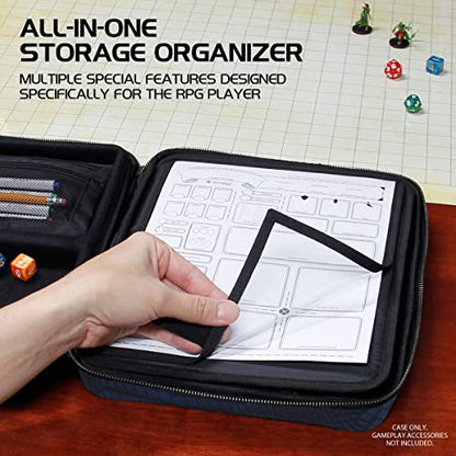 ENHANCE RPG Organizer Case - DnD Binder with Built-in Character Sheet Holder and Erasable Scribe Panel, Dice Rolling Area, Removable Pen Pouch, Miniature Foam Tray, Wrist Strap - color: Dragon Blue