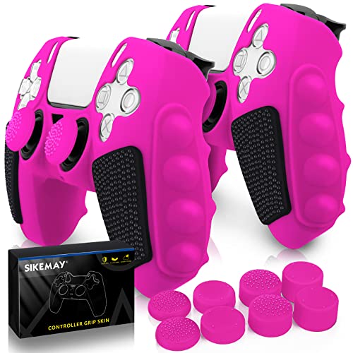SIKEMAY Anti-Slip PS5 Controller Skin, Soft Thicken Non-Slip Studded Silicone Gel Grip Protective Cover Case for PlayStation 5 Controller Grip, 2 Pack with 8 x Thumb Grip Caps - color: Nova Pink-Black