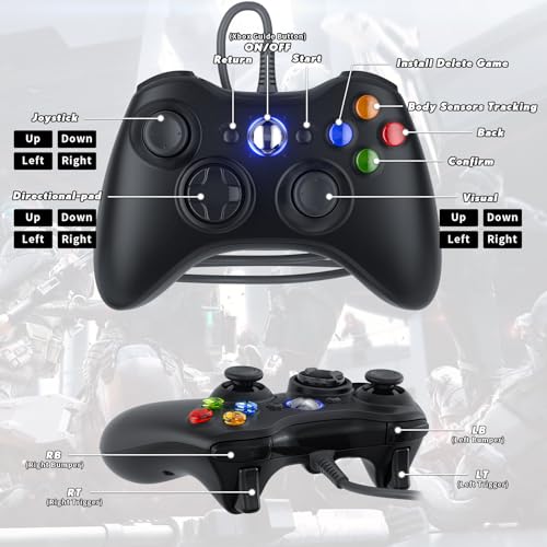 Nonbliep Wired for Xbox Controller Compatible with Wired Controller for Xbox 360 and PC with Dual Vibration/2.5mm Audio Jack Black - color: Black