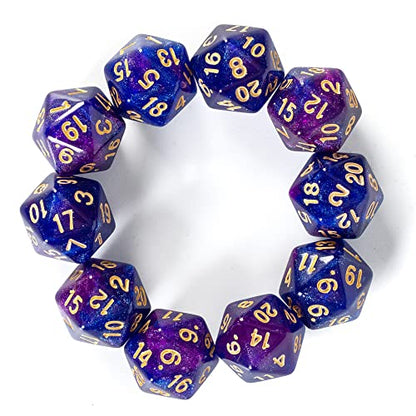 SmartDealsPro 10-Pack 20 Sided Dice D20 Polyhedral Dice for DND RPG MTG Table Game (Glitter Blue-Purple) - color: Glitter Blue-purple
