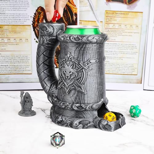 Dungeons and Dragons Dice Tower, Dice Rolling Tower for RPG & Board Games | Hand-Painted Gothic Pen Stand, Dice Organizer & Beverage Holder–Gift for TTRPG Enthusiasts-FF287B Silver - color: Silver, style: FF287-Wolf Crest Cup