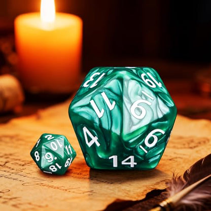 20 Sided DND Dice,D20 Giant Polyhedral Dice,55mm Titan Large Pearl Color D20 Dice,20 Sided Cube D&D Dice Set for Dungeons and Dragons, RPG, MTG Table Games(Green-Pearl Series) - color: D-20 Green