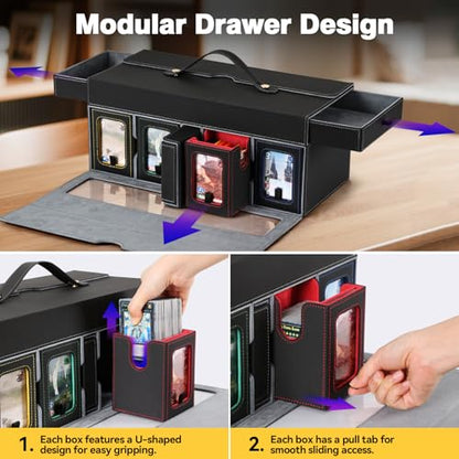 Mtg Commander Deck Box with Handle, 8Removable Deck Modular and 3Dice Trays | Holds 1500+Double-Sleeved Cards, Strap & Magnetic Lock, Magnetic Holders, Dividers Included, Display Window, Fit TCG/EDH - color: Multicolour