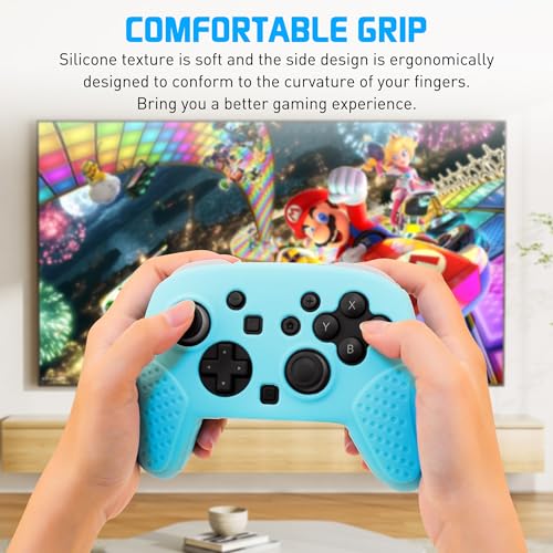 RHOTALL Silicone Cover Skin for Nintendo Switch 2 Pro Controller, Ergonomic Soft Anti-Slip Controller Grip Protector, Comfortable Case Design - Blue - color: blue