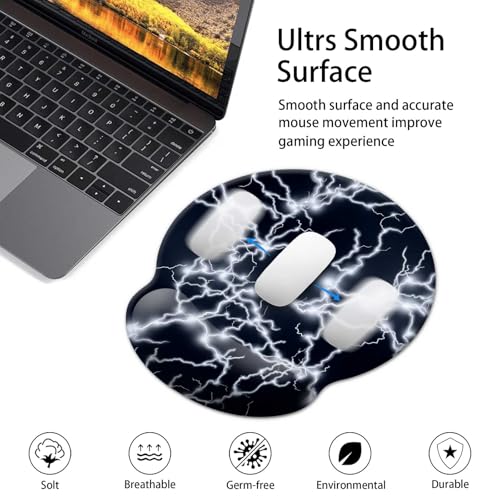 Gaming Mouse Pad Wrist Support,Ergonomic Mouse Pad with Wrist Rest,Comfortable Mousepad with Smooth Wrist Rest,Pain Relief Mouse Pads for Non-Slip Base,Computer,Laptop,Office，Home（Black Lightning） - color: Black lightning