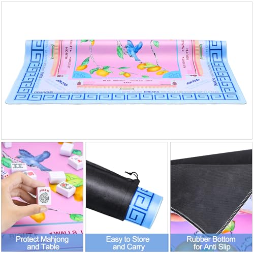 Jongyance Blue American Learning Mahjong Mat (33”x33”), Anti-Slip, Mahjong Mat for Table, Table Mat - color: Blue and Pink