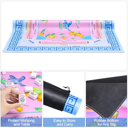 Jongyance Blue American Learning Mahjong Mat (33”x33”), Anti-Slip, Mahjong Mat for Table, Table Mat - color: Blue and Pink