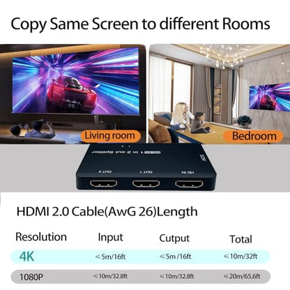 hdmi Splitter 1 in 2 Out - 4k hdmi Splitter 1x2 for Dual Monitors and tv, Supports high-Speed 2 Monitors in 1 Computer(4K 1 in 2)