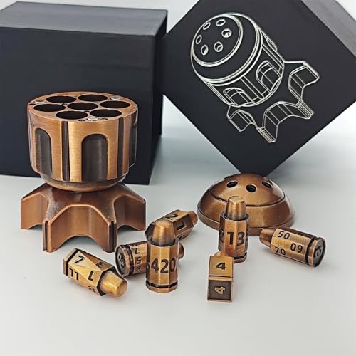 Roulette Dice Spinner for DND Dice Set, 7 Metallic Polyhedral D&D Dice with Gift Case for DND Game, RPG Role Playing Table Game Gifts (Black Gold) - color: Black Gold