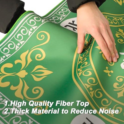Mahjong Mat,Mahjong Game Table Mat with 3 Dice & Carrying Bag,31.5"x31.5" Green Rubber Anti-Slip Playmat for Mahjong, Card, Board & Tile Games - color: Green
