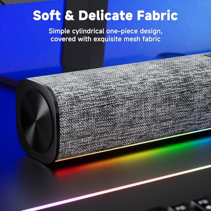 SOULION Computer Speakers for Desktop Monitor USB Plug & Play PC Soundbar | Dynamic LED Light, USB Plug & Play PC, Switch Button, Bluetooth 5.1, Clearly Sound, Breathable Material, Widely Application - color: Gray