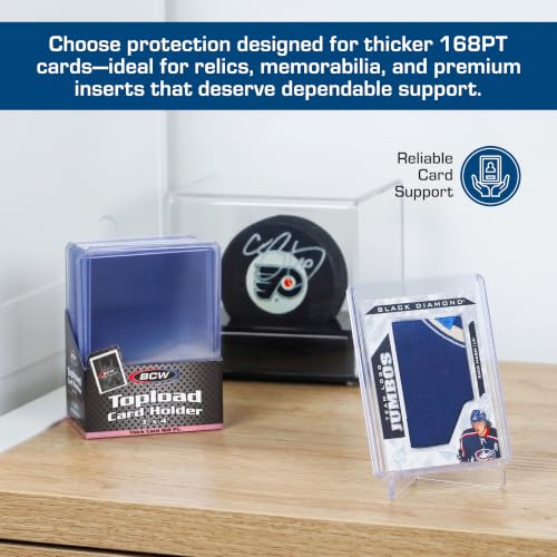 BCW Thick Card Topload Holder | Holds Relic, Patch, and Jersey Cards | Protective Card Sleeves for Collectibles and Trading Cards | Protective Rigid Plastic Display Card Holder (168 pt. / 4.25 MM) - color: 168 Pt. / 4.25 Mm