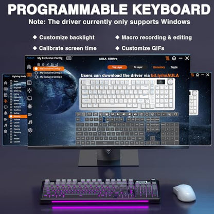AULA S98 Pro Wireless Mechanical Keyboard with Screen & Knob,2.4GHz/USB-C/BT5.0 Hot Swappable Creamy Keyboard,Pre-lubed Linear Switches,Side Printed PBT Keycaps,RGB Backlit Gaming Keyboards - color: Side Printed Black