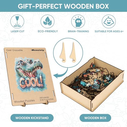 Reouinty Wooden Puzzles 500 Pieces, Ulgy Crocodile Jigsaw Puzzles Animal Unique Shaped Wood Cut Puzzle Gifts for Adults and Family Puzzle Games 15.2x17.5 in - color: Cool Crocodile, size: 500pcs
