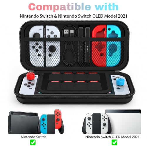 Custom Photo Carrying Case for Nintendo Switch/OLED, Personalized Name Accessories Bundle Hard Shell Travel Pouch with 8 Game Cartridges, Screen Protector, Clear Switch Cover Case, Thumb Grips, Black - size: Nintendo Switch/OLED
