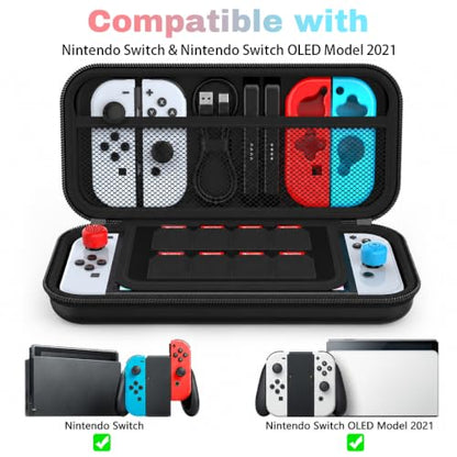Custom Photo Carrying Case for Nintendo Switch/OLED, Personalized Name Accessories Bundle Hard Shell Travel Pouch with 8 Game Cartridges, Screen Protector, Clear Switch Cover Case, Thumb Grips, Black - size: Nintendo Switch/OLED