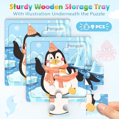 Zeoddler Wooden Puzzles for Toddlers, 8 Pack Sea Animal Jigsaw Puzzles for Kids3-5, 9 Pieces Preschool Learning Activities, Learning & Educational Toys, Gift for Boys, Girls - style: Sea Animal