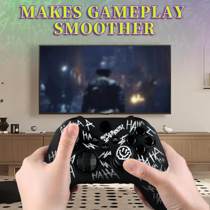 White HAHA Silicone Controller Skin Kit only for Xbox Series S/X | Anti-Slip Controller Case with 2 Thumb Grip Cover & 2 Elevated Base - color: Black&White