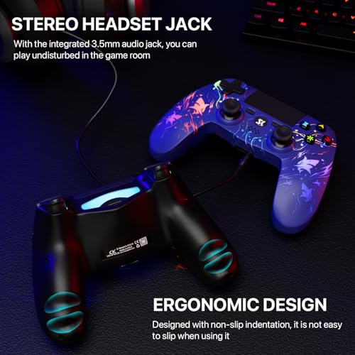 ISHAKO 2 Pack Controller for PS4, Wireless Controller for PS4/Pro/Slim/PC/Mac, Gaming Controller with RGB Lighting, 1000mAh Battery, Double Vibration, 6-Axis Motion Control (Purple&Black, 2Pack) - color: Purple&Black