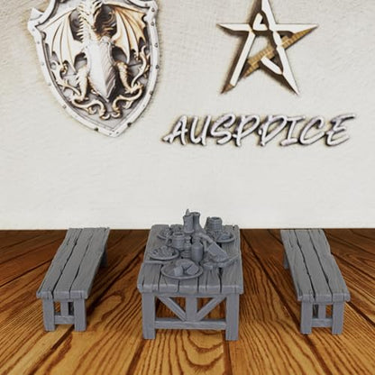 Unpainted Dining Set DND Miniature, Fantasy Tabletop Gaming Scenery, Compatible with Dungeons and Dragons,TTRPG Games, RPG Accessory for Tavern/Inn Scenarios-AS604