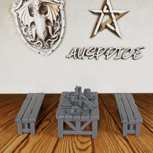 Unpainted Dining Set DND Miniature, Fantasy Tabletop Gaming Scenery, Compatible with Dungeons and Dragons,TTRPG Games, RPG Accessory for Tavern/Inn Scenarios-AS604