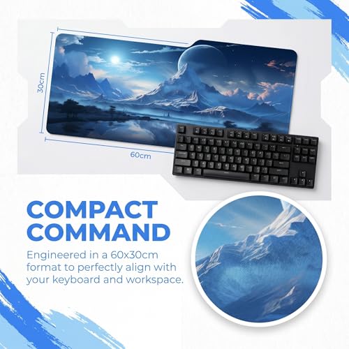 XXL Gaming Mouse Pad 23.6x11.8 inch, Snow Mountain Lake Landscape Theme Desk Mat, Riverside Starry Sky Moon Scene Large Mousepad,Fantasy Artistic Keyboard Mouse Mat (Snow Peak Lake View) - color: Snow Peak Lake View