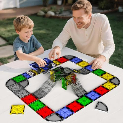 Magnetic Downhill Racer Track: 40pc Blocks Set w Car, STEM Toy 3-8 | Reinforced Tracks + Magnetic Car, STEM Montessori Toy, Safe ABS, Gift for Boys & Girls 3-8, Compatible w Major Brands - size: 40 Pieces