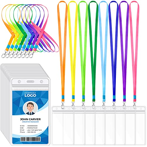 96 Pcs Lanyards with ID Badge Holders Bulk Waterproof Vertical Plastic Clear ID Card Holders Name Tags with Colorful Lanyards for Kids Adults Cruise Ship Office School Staff Student (Rainbow) - color: Rainbow