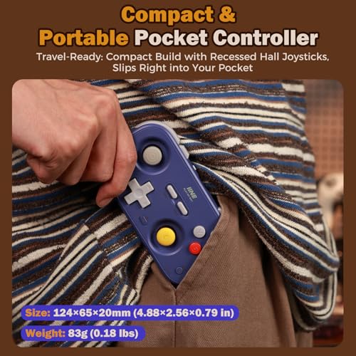 IINE Retro Pocket Game Controller with Hall Effect Joysticks, Switch 1 & 2 Compatible, Wireless Gamepad for Steam Deck, PC, Android, iOS, Customizable D-Pad, Vibration & Motion Control (Purple) - color: Purple