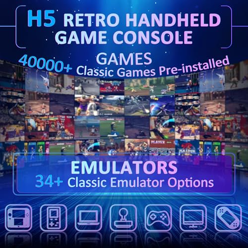 H5 Retro Gaming Console, 5.0 Inch IPS HD Screen Handheld Game Console, 256GB TF Card Build-in 40000+ Classic Games, Portable Video Arcade Support 34+ Emulators with 4000mAh Battery, Black