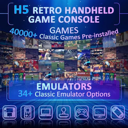 H5 Retro Gaming Console, 5.0 Inch IPS HD Screen Handheld Game Console, 256GB TF Card Build-in 40000+ Classic Games, Portable Video Arcade Support 34+ Emulators with 4000mAh Battery, Black