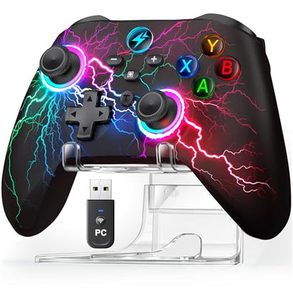 Svetaecho Wireless PC Controller with Hall Effect Triggers - Multi-Platform Gaming Controller for Switch 2/Steam/iOS/Android, RGB Lighting, Ergonomic Grip& Display Stand - color: Multi-with Stand