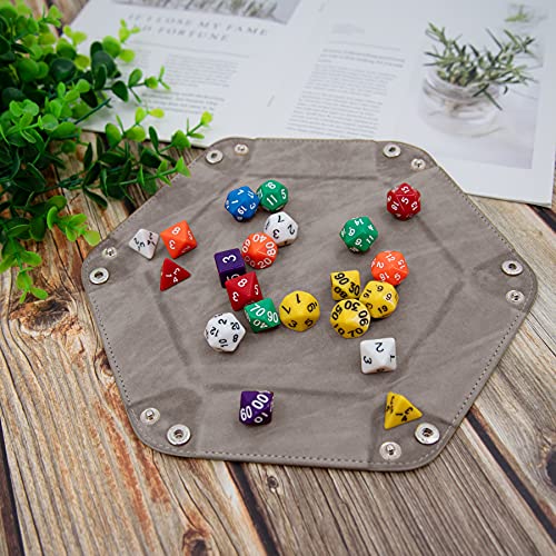 SIQUK 2 Pieces Dice Tray PU Leather Dice Trays Folding Hexagon Dice Holder Tray for Dice Games Like RPG, DND and Other Table Games (Gray and Violet) - color: Gray and Violet