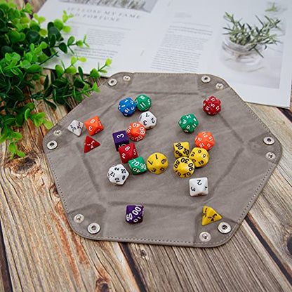 SIQUK 2 Pieces Dice Tray PU Leather Dice Trays Folding Hexagon Dice Holder Tray for Dice Games Like RPG, DND and Other Table Games (Gray and Violet) - color: Gray and Violet