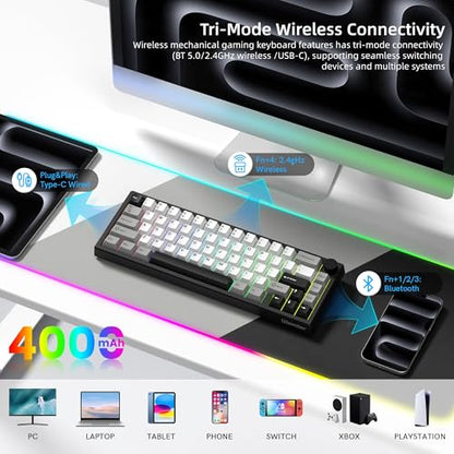 Womier Wireless 60% Gaming Keyboard with CNC Knob Mechanical Keyboard | QMK/VIA Creamy Mechanical Keyboard,Tri-Mode Thocky Custom Black White Key Board,Hot Swap Gasket Mount RGB for Win/Mac-Q61 V2 - color: Black/Grey