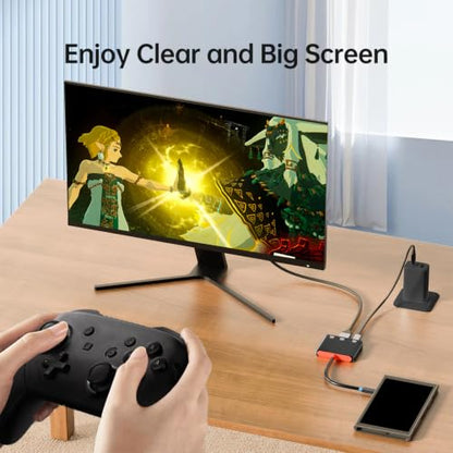 Switch 2 Portable Dock, USB C Hub Docking Station for Switch 2/1/OLED, 4K@60Hz HDMI TV Mode, 10Gbps USB 3.2, 100W PD Charging, Plug & Play Travel Dock