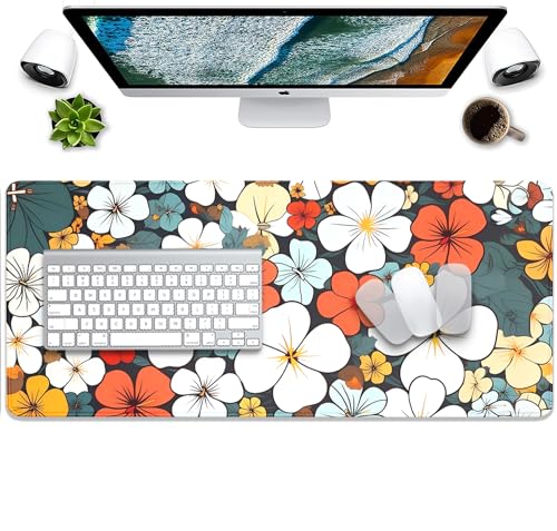 Boho Abstract Floral Mouse Pad Desk Mat,27.5X11.8 in Extended Gaming Mouse Pads with Stitched Edges,Non-Slip Waterproof Rubber Base Mouse Mat for Office,Computer,Keyboard,Laptop and Home Desk Mat - color: Blho Abstact Flower