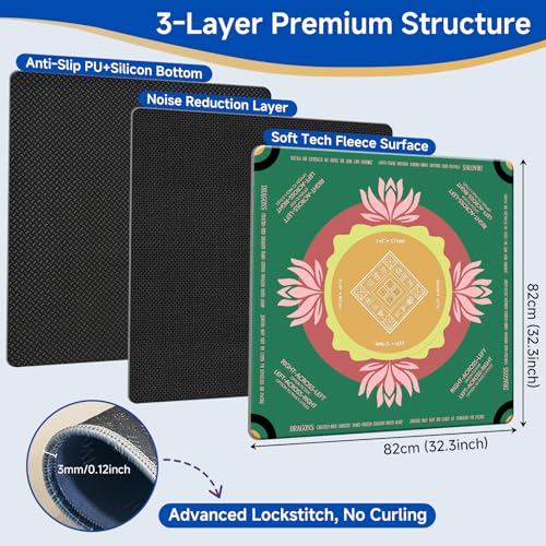 Mahjong Mat 2025 Upgraded No-Crease & No Odor Design, 32.3 Inch with Waterproof Velvet, Non-Slip PU Silicone, Lightweight for Noise Reduction, Includes Printed Rules for Tiles and Cards (Green) - color: Green