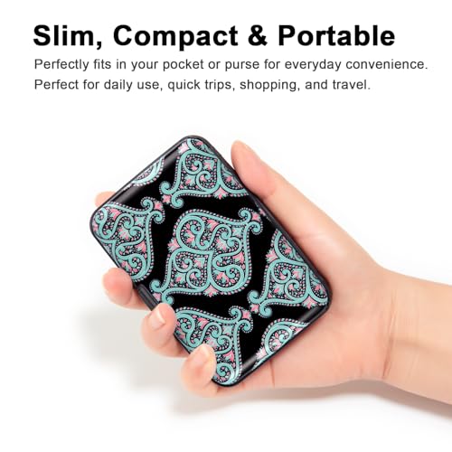 Credit Card Holder, Metal Card Wallet RFID Blocking Mini Slim Aluminum Business Hard Card Case for Women Men (Damask Paisley) - color: Damask Paisley