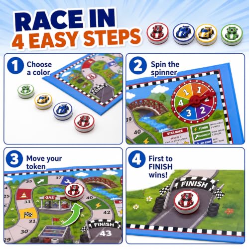 TRAVOFUN Magnetic Car Race Game | Travel Games for Kids Ages 4-8 | 2-player racing game with a foldable magnetic board keeps pieces secure for car rides, flights, and screen-free play. - style: Car Race Game
