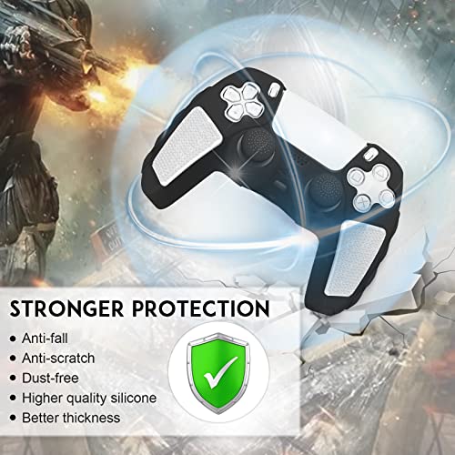SIKEMAY Anti-Slip PS5 Controller Skin, Soft Thicken Non-Slip Studded Silicone Gel Grip Protective Cover Case for PlayStation 5 Controller Grip, 2 Pack with 8 x Thumb Grip Caps - color: Black-White