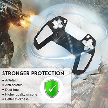 SIKEMAY Anti-Slip PS5 Controller Skin, Soft Thicken Non-Slip Studded Silicone Gel Grip Protective Cover Case for PlayStation 5 Controller Grip, 2 Pack with 8 x Thumb Grip Caps - color: Black-White