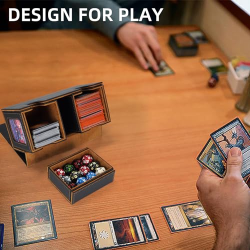 AFIING MTG Commander Deck Box 200 Double Sleeved Cards Storage, 3-in-1 Magnetic Card Case Organizer for Magic: The Gathering TCG CCG, 4 Dividers & 2 Toploaders (Black/Gold) - color: Black Gold