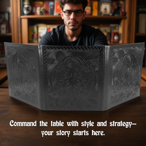 CASEMATIX DM Screen – 3-Panel Travel-Ready Game Master Screen with Transparent Pockets, PU Leather GM Screen, Wet-Erase Compatible, Compact Size for Portable Tabletop RPG Campaigns