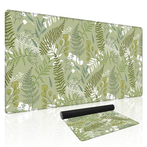 Baziabbo Green Desk Mat,XXL Extended Large Mouse Pad,Gaming Mousepad with Stitched Edge,Non-Slip Rubber Base Keyboard Desk Pad for Home Office Study Game (Ferns) - color: Ferns