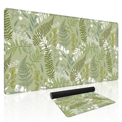 Baziabbo Green Desk Mat,XXL Extended Large Mouse Pad,Gaming Mousepad with Stitched Edge,Non-Slip Rubber Base Keyboard Desk Pad for Home Office Study Game (Ferns) - color: Ferns