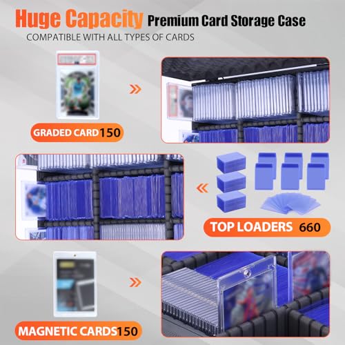 Graded Card Case Storage Box Trading Cards Storages Box For Toploaders Sports Slab Hold 150 Magnetic Cards or 660 Toploaders