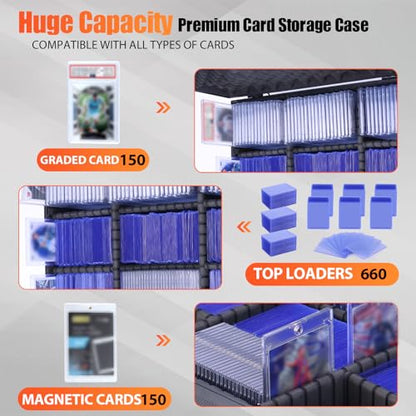 Graded Card Case Storage Box Trading Cards Storages Box For Toploaders Sports Slab Hold 150 Magnetic Cards or 660 Toploaders