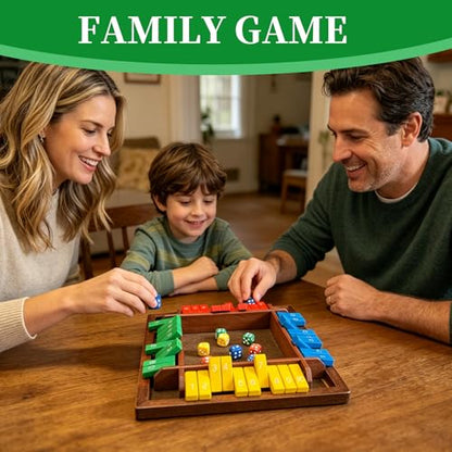 Shut The Box Dice Game, Wooden Strategy Board Game for 2-4 Players, Brown | Tabletop Math Game, 8 Dice Included, Velvet Storage Bag, Solid Wood Board, Family Game Night, Pub Game - style: Classic